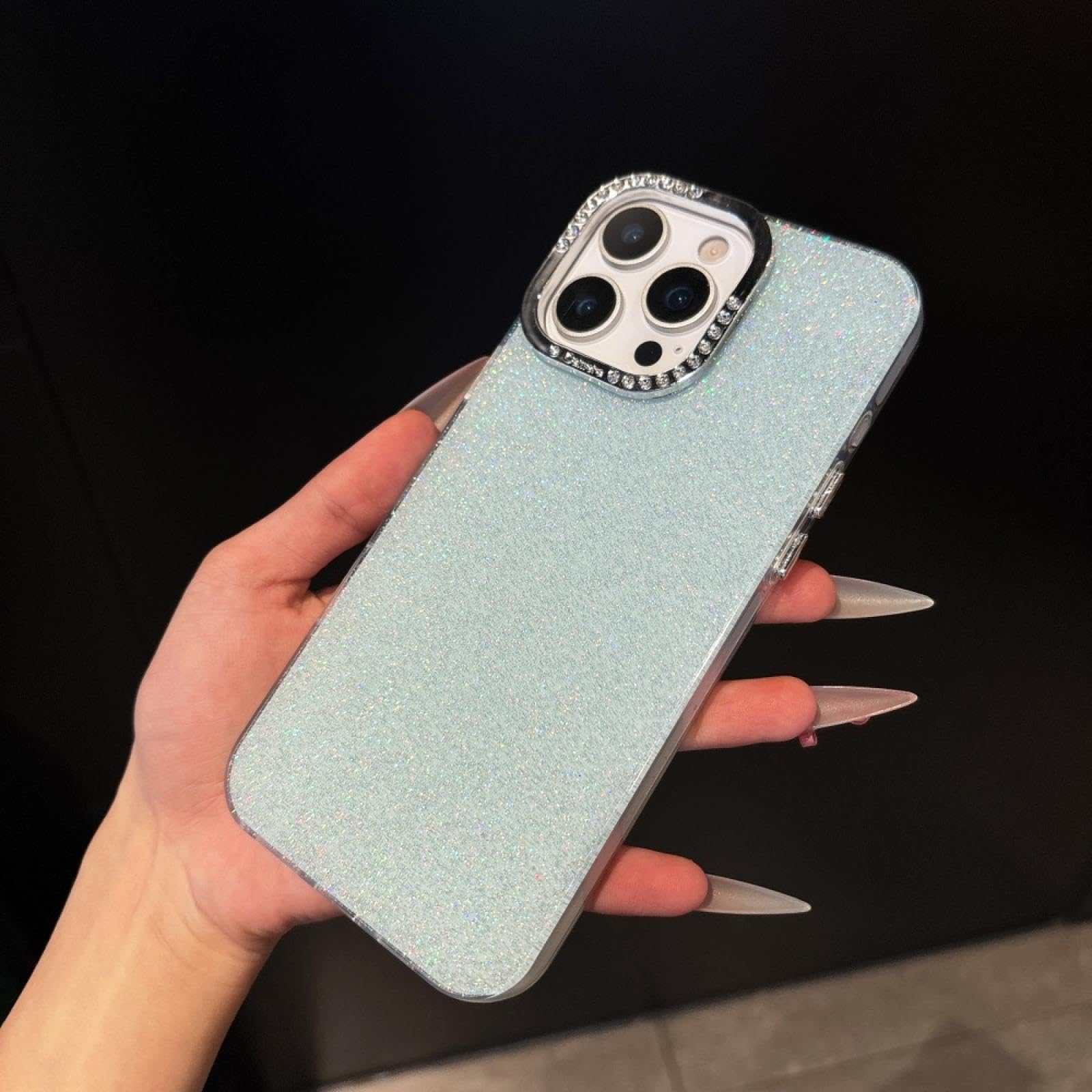 Coque paillettes brillantes iPhone 14 Pro bleu antichoc objectif métal - 7