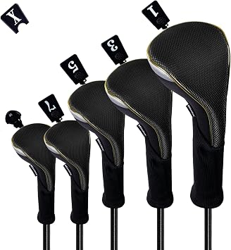 Andux 5Pcs/Set Gold Golf 460cc Driver Fairway Woods Hybrids Club Head Covers MT/ZH15