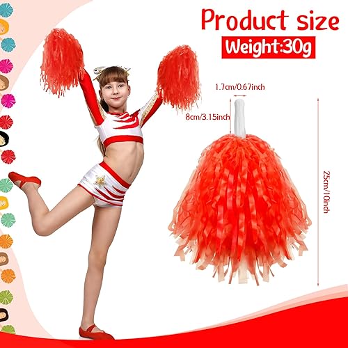 Miniatura 2 de Paquete de 40 pompones de animadora de plástico con asas para niños y adultos, rooters, equipo deportivo, fiesta de animación (rojo)