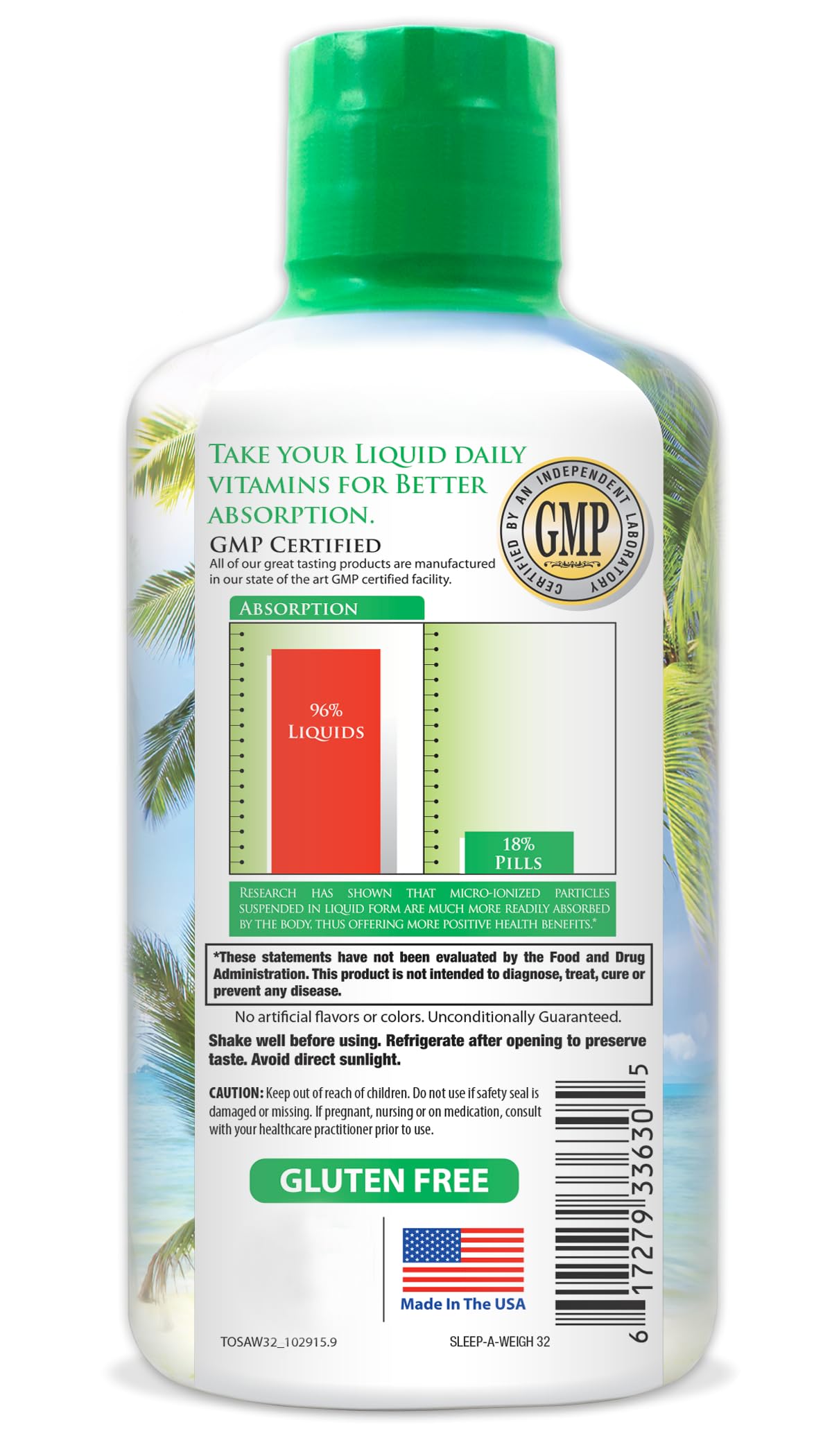 Tropical Oasis Sleep-A-Weigh Plus | Liquid Sleep Multimineral | w/Collagen, L-Carnitine, L-Lysine, Tonalin CLA, Apple Cider Vinegar, 5-HTP, Vitamins, 32 Fl Oz (Pack of 1), 33630 — Amazon image 3