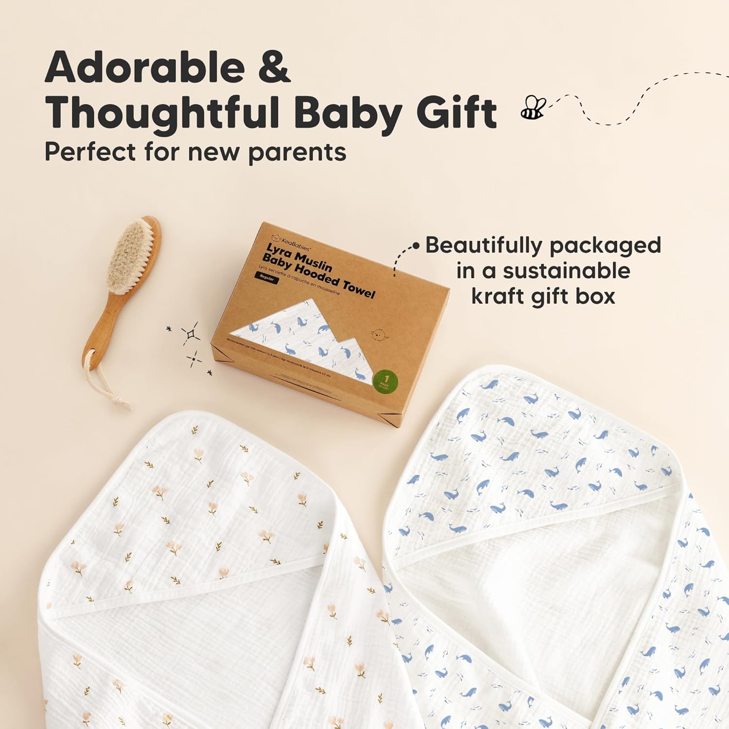 KeaBabies Muslin Baby Bath Towels with Hood for Girls,Boys-Large Organic Cotton Hooded Baby Towels for Newborns,Toddlers,Infant,Kids,Soft Absorbent Newborn Bath Essentials Gift Set(Whale Bay, Regular) - Image 9