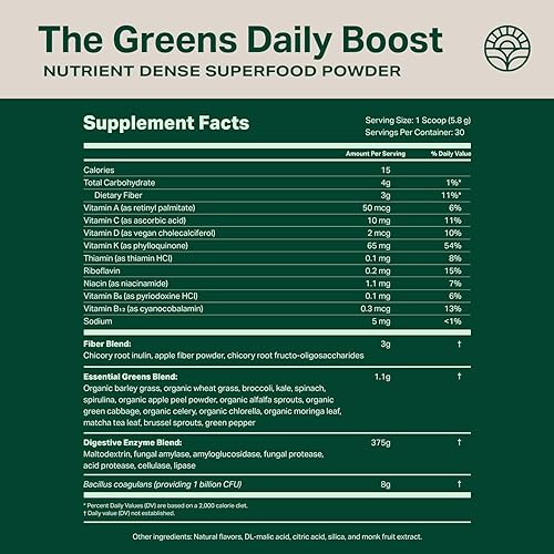 Miniatura 8 de Proper, The Greens Daily Boost Organic Greens Powder - Alimentos integrales, sabor a manzana, superalimento vegetal con pasto de trigo, espirulina,