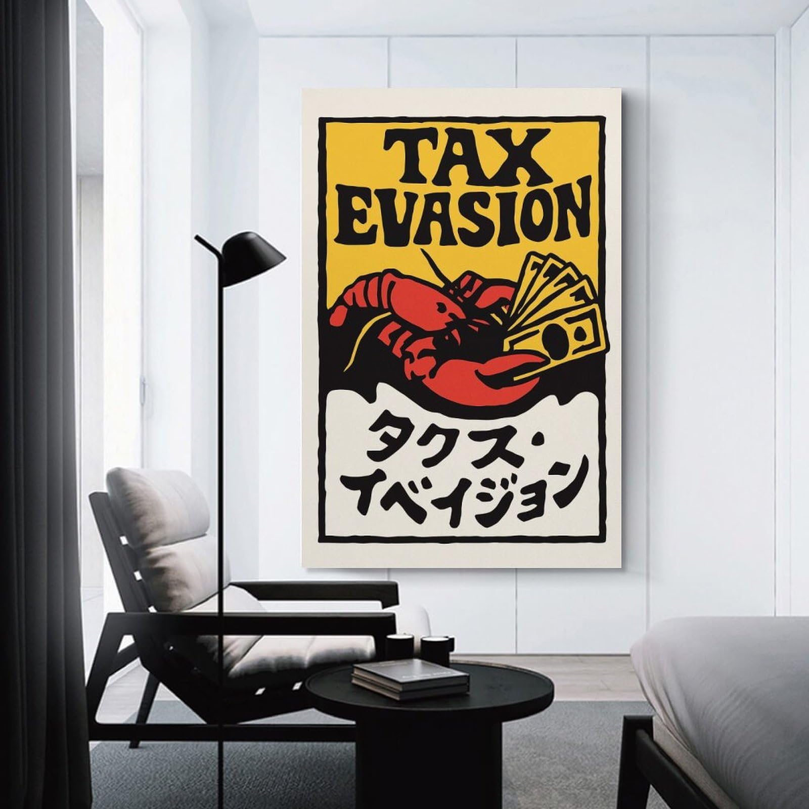 Junmoney Canvas Wall Decor Tax Evasion Lobster, 24x36inch(60x90cm), for Lounge Decor, Bedroom Walls Or Flats, Eye Catching Artwork for Blank Walls