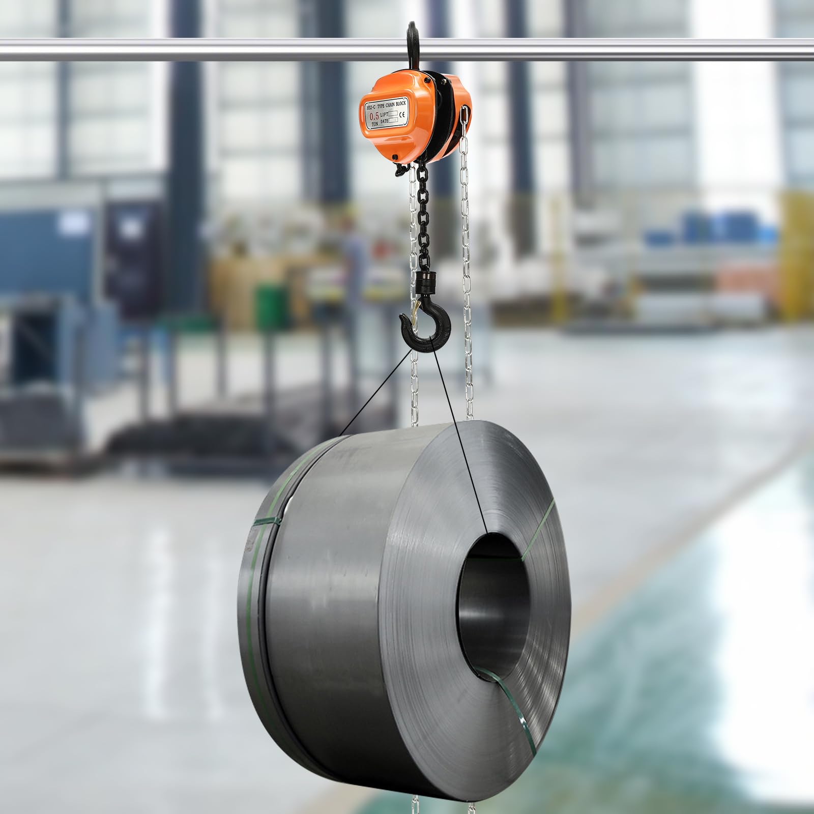 DYNAMI 0.5T/1102lbs 10 Feet Hand Chain Hoist,Heavy Duty Pulley Hoist Manual Chain Block Hoist with 360-degree Rotatable Hooks,for Garage Factory Dock,Easy to Operate(0.5T 10ft Orange)