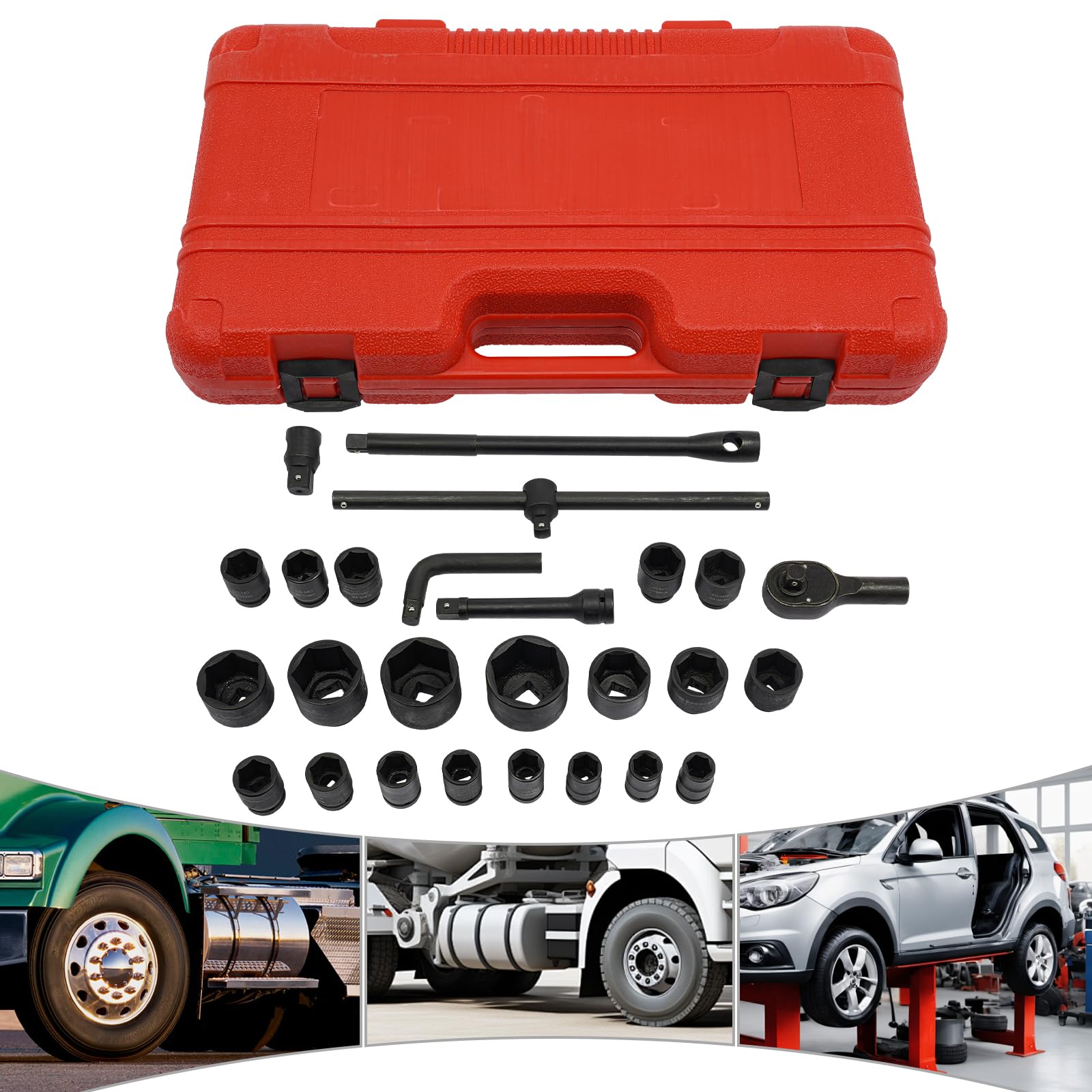 Juego de 26 llaves de vaso, 3/4" y 1" 21-65 mm, juego de llaves de vaso profesionales para coche, para reparación de coches o dispositivos mecánicos