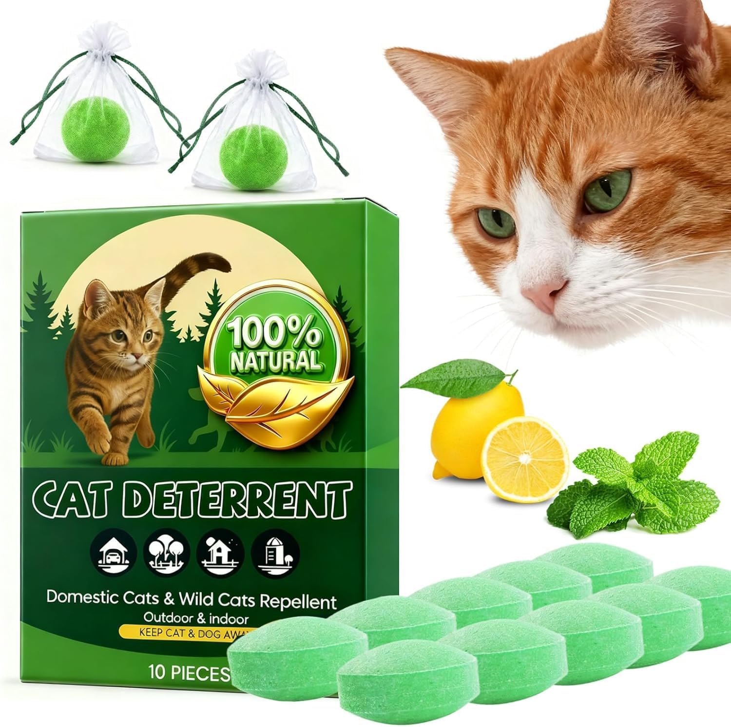 Cat Deterrent Outdoor Dog Deterrent (Pack of 1 (10 Balls)) Natural Peppermint Oil Cat Repellent Outdoor and Indoor Against Scratch and Chew Furniture Curtain Family Safe, Dog Repellent to Keep Feral Cats Dogs Out of Yard Garden (1)-image-4