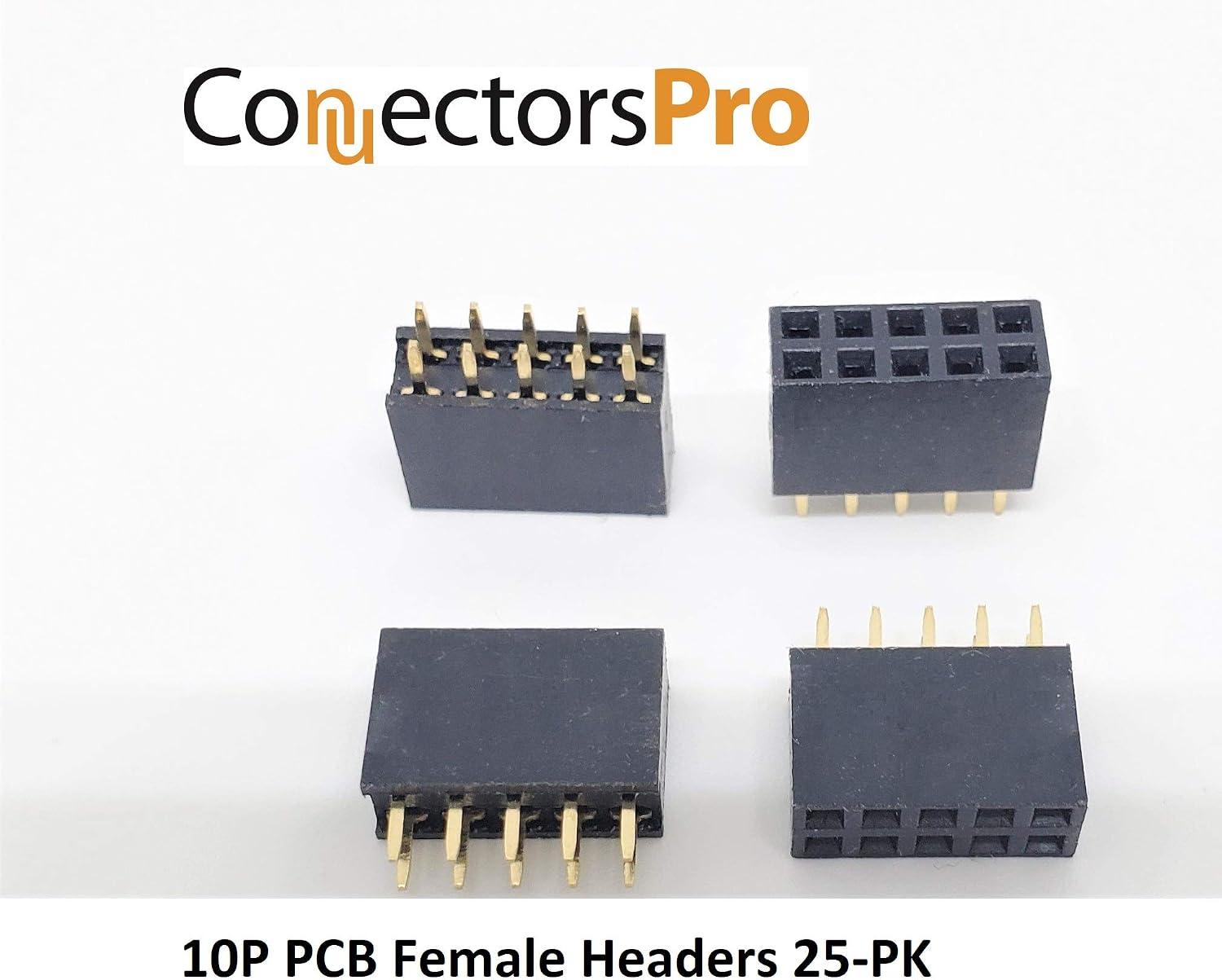 25-Pack 10P 2.54mm 0.1" Pitch PCB Female Pin Headers 2x5 Dual Rows 10 Pins Female Sockets to Male Straight PCB DIP, Double Rows PC Board Through-Board Strip (2x5-10P-25PK)