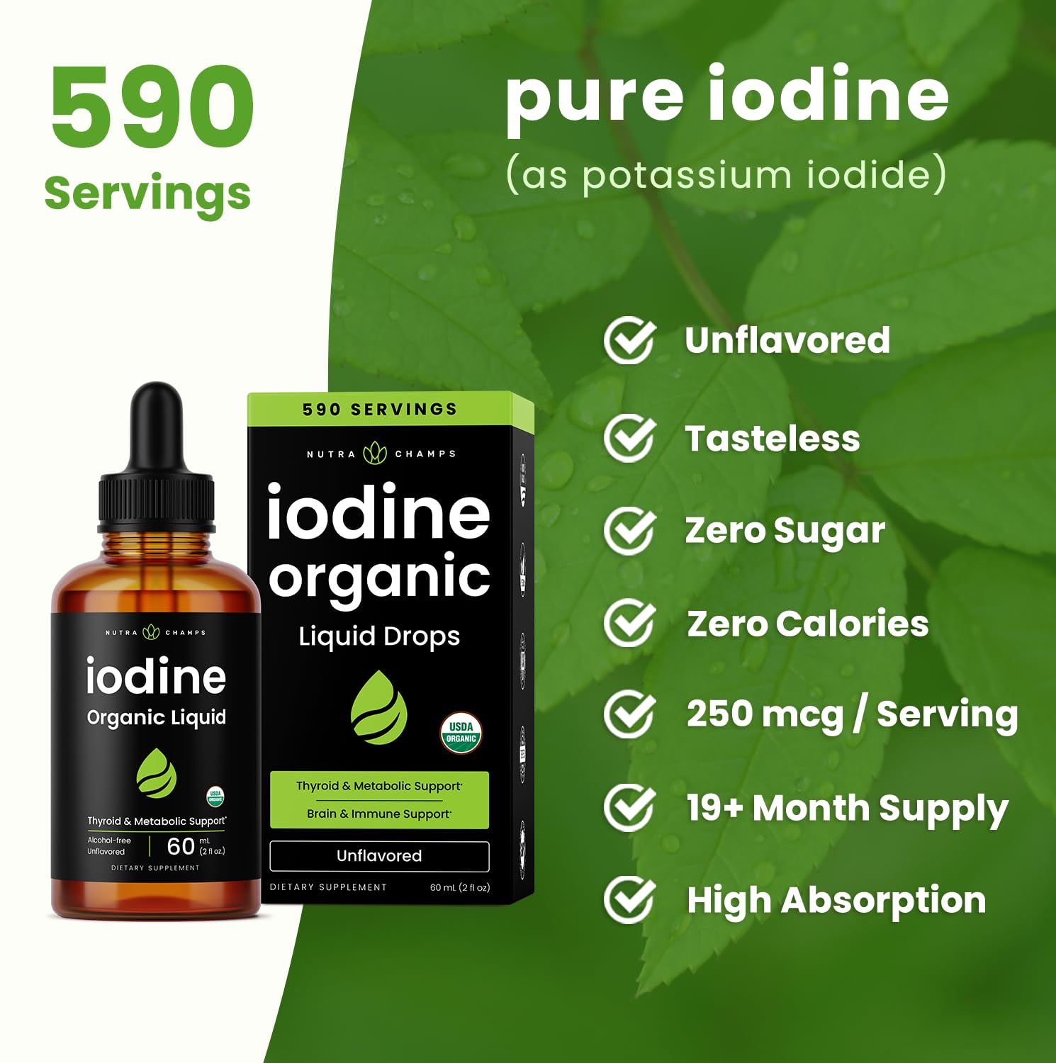 Organic Iodine Liquid Drops - 250 mcg Iodine Supplement for Women & Men - Potassium Iodide Solution 250 mcg - 590 Servings - Thyroid, Hormone & Metabolic Support - Non-GMO, Vegan — Amazon image 3