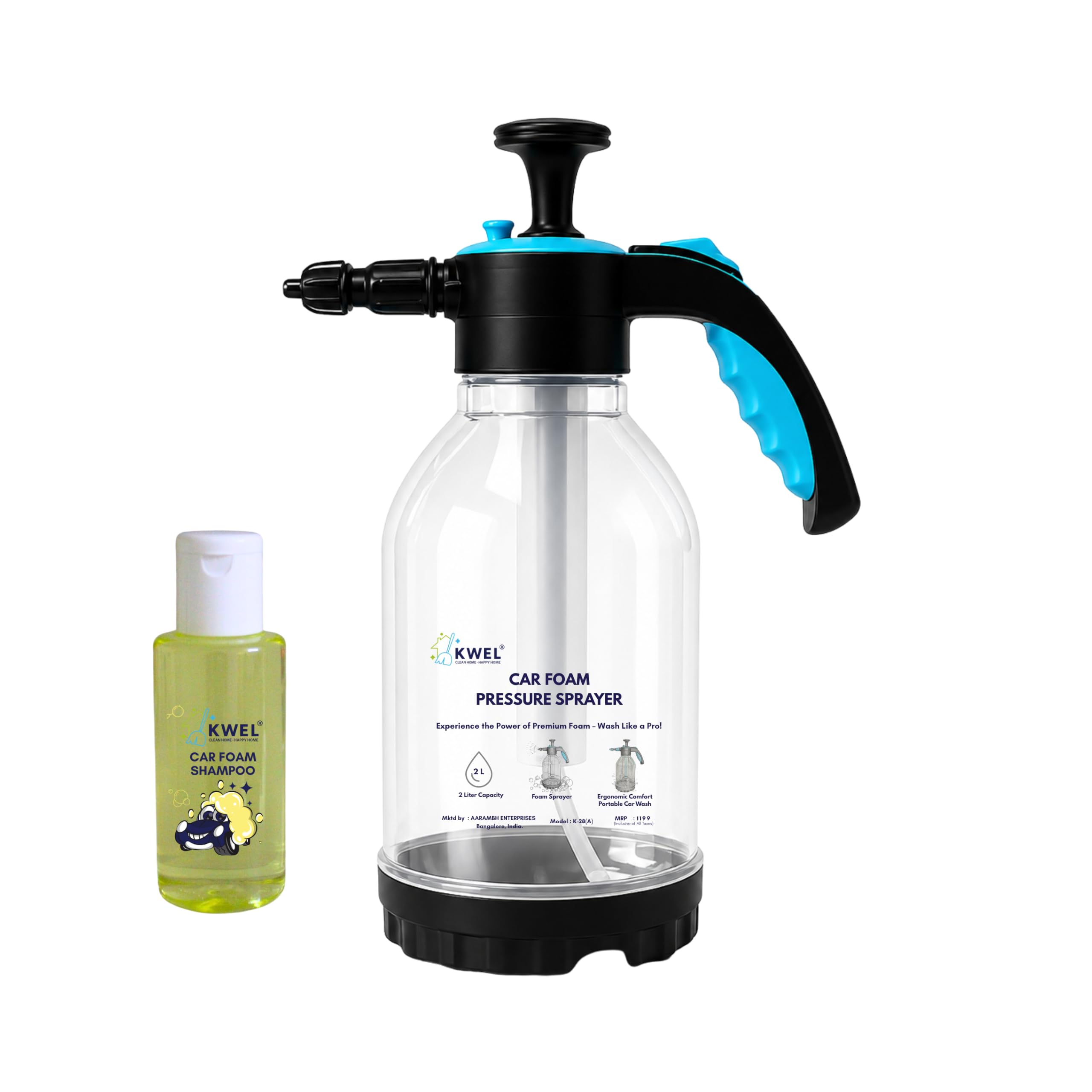 KWEL 2 Litre Foam Sprayer Combo with 100 ml Car Foam Shampoo | Manual Pressure Foam Sprayer | Thick Foam Car & Bike Washing Kit for Home & Garage-image-33