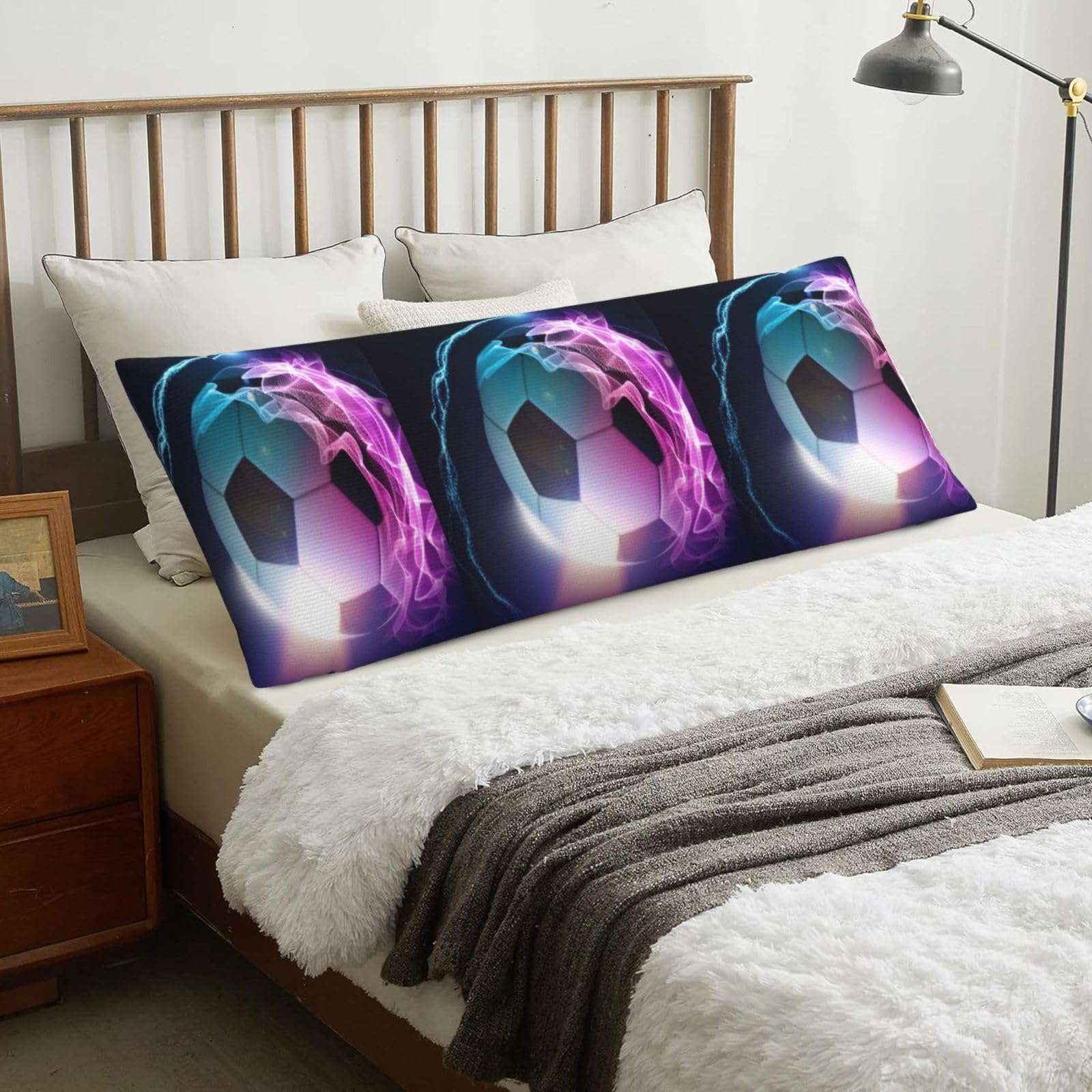 Fire Soccer Ball Printed, Body Pillow Cover with Zipper,Long Body Pillowcase 20 x 60 in