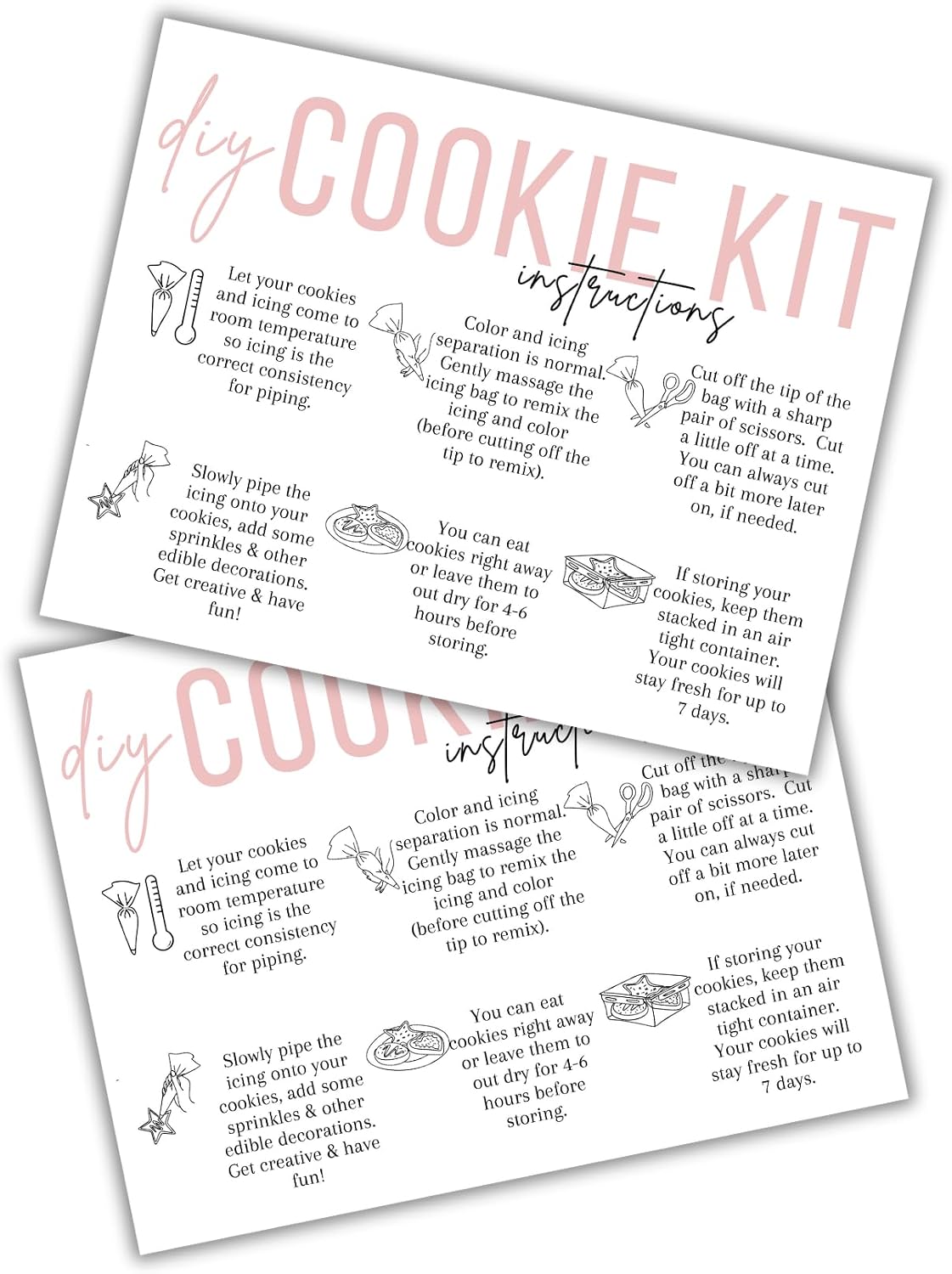 DIY Cookie Kit Instruction Cards 30 pk 4.25x5.5” Decorate Your Own Cookie Storage Tips and Tricks Bakers Paint Your Cookies