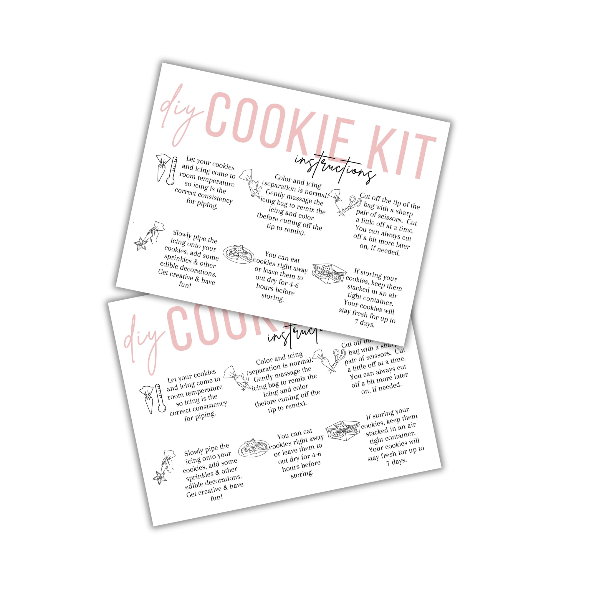 DIY Cookie Kit Instruction Cards 30 pk 4.25x5.5” Decorate Your Own Cookie Storage Tips and Tricks Bakers Paint Your Cookies