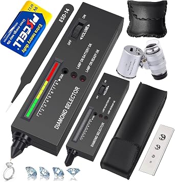 Morris Professional Diamonds Tester Pen, High Accuracy Jewellery Hira Electronic Diamond Gem Tester and Testers Pen 60X Magnifying Glasses Tool Kit for Novice Expert