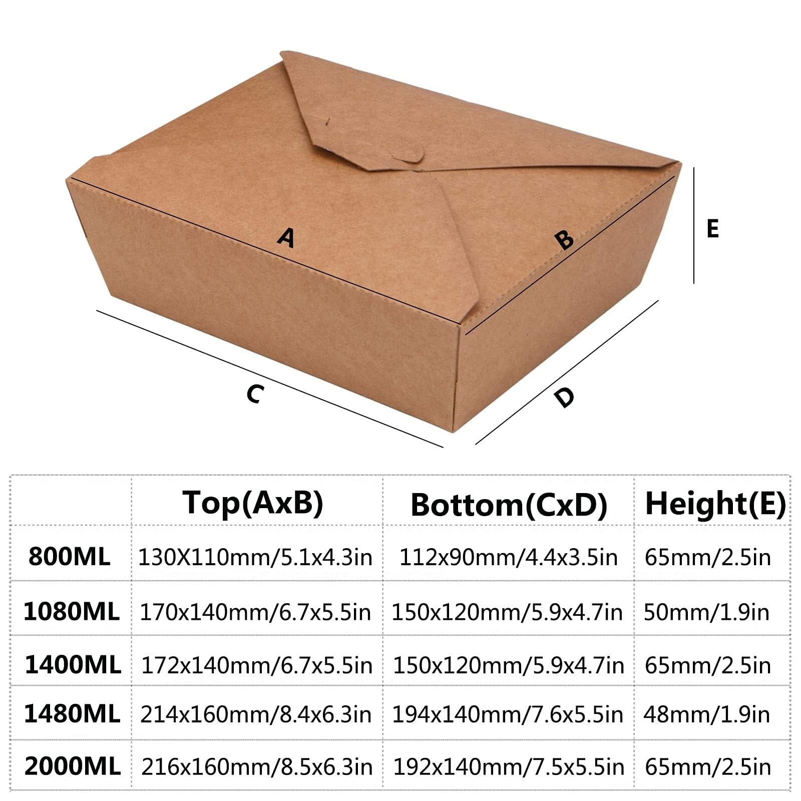 Caja for comida for llevar, caja for comida for llevar, caja for comida kraft con tapa abatible, caja for comida de cartón kraft marrón compostable a prueba de fugas y grasa for diversos alimentos, 20