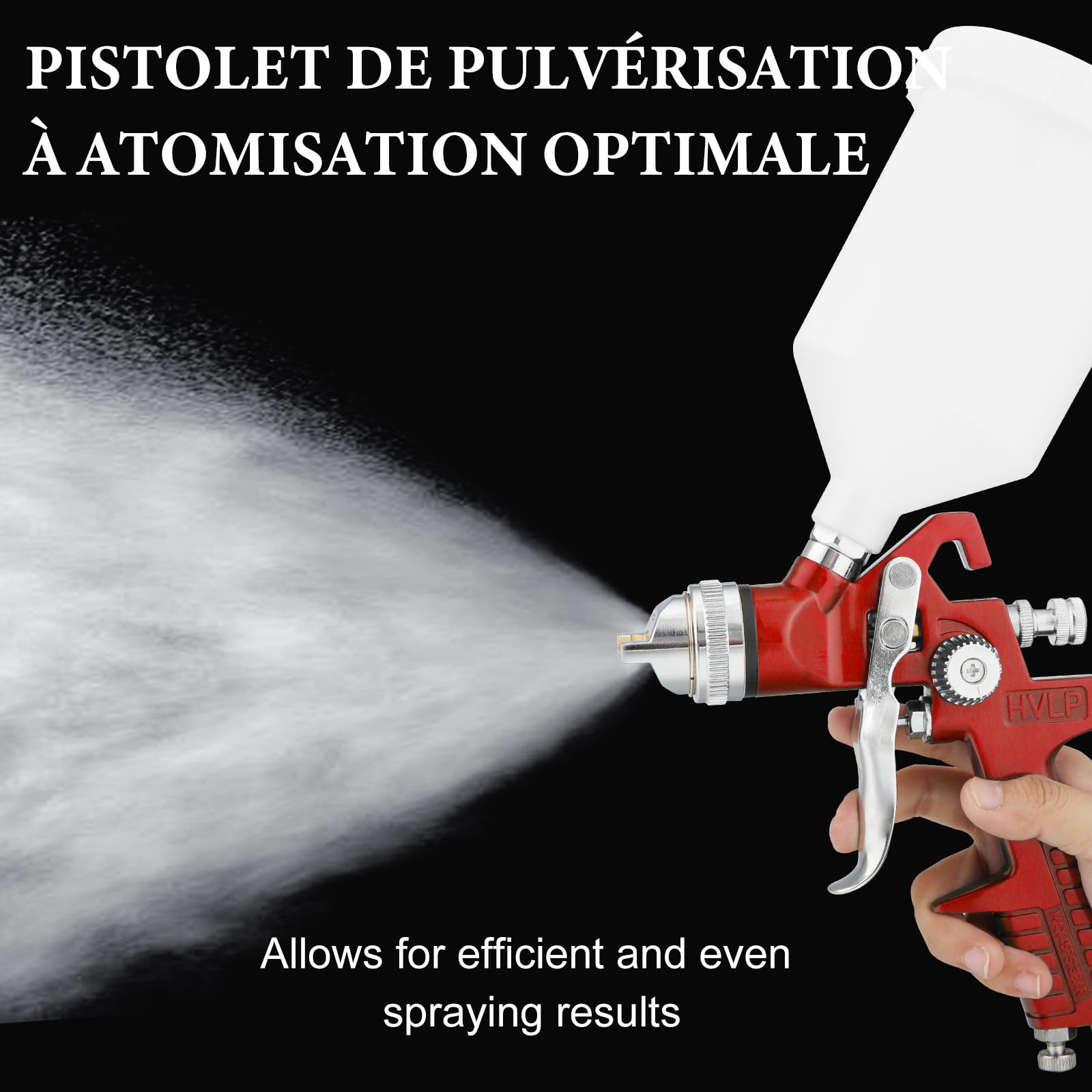 HVLP Pistolet a Peinture avec 3 Buses 1,4/1,7/2,0mm Régulateur d'air Coupelle 600cc Pistolet à Pulvérisation à Alimentation par Gravité, HVLP Meubles de Voiture Pistolets de réparation (Rouge)