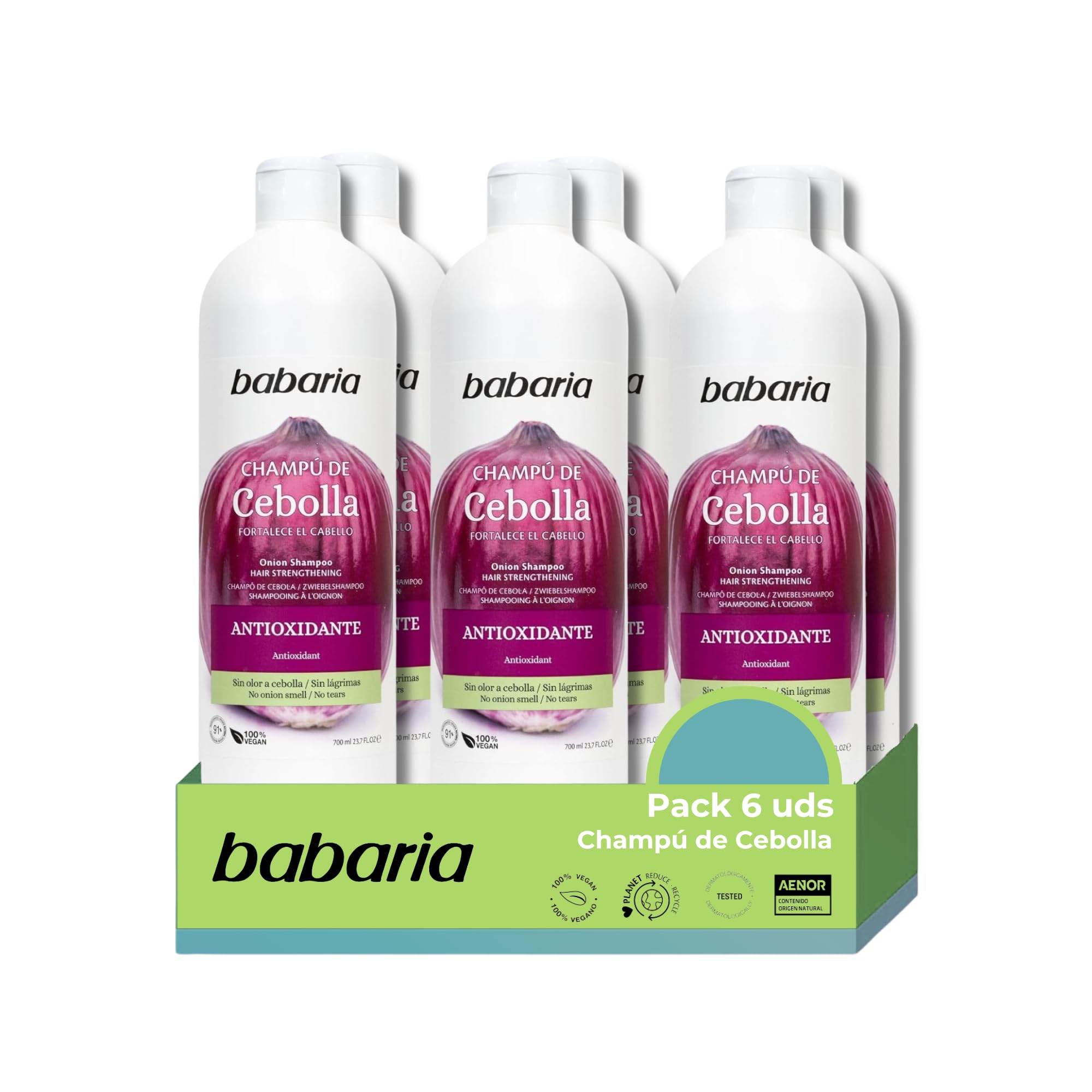 Babaria - 6 Unità Shampoo alla Cipolla|Shampoo Anticaduta Uomo e Donna| Senza Odore e Senza Lacrime |Stimola la Crescita dei Capelli| Protegge il Colore|Vegano |6x 700 ml