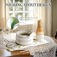 Vista 4 de Juego de batidores de matcha: juego de 5 piezas de cerámica Matcha incluye cuenco de matcha de 19 onzas con boquilla, batidor de bambú Chasen