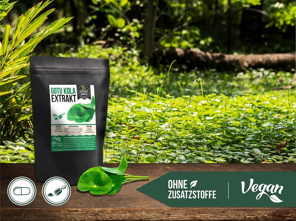 Gotu Kola Extrakt | 10% Asiaticoside | 200g Pulver | hochdosiertes Pflanzenextrakt | ohne Zusatzstoffe | vegan in Deutschland abgefüllt (Pulver 200g)