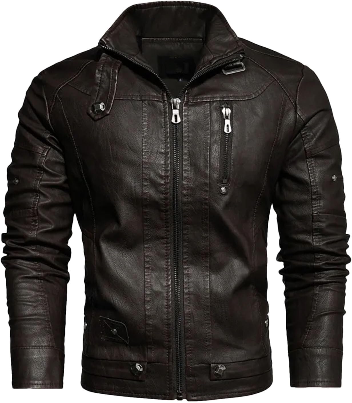 Men's Spring Faux Leather Jacket Slim Motorcycle Fleece Coat Men Outdoor Casual Motor PU Leather Jacket