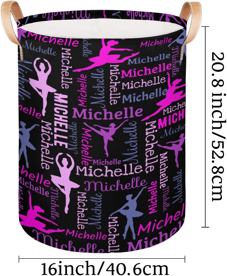 Personalized Laundry Basket, Custom Gift Laundry Hamper for Girl, Collapsible Waterproof Laundry Baskets, Dirty Clothes Toy Hamper Dance Black
