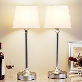 Kakanuo Cordless Table Lamps Rechargeable Set - 2 Pack Silver 4000mAH Battery Operated Lamps for Decor, 3000K Stepless Dimming Touch Wireless Lamp for Bedroom, Dining Table, Living Room, White Shade