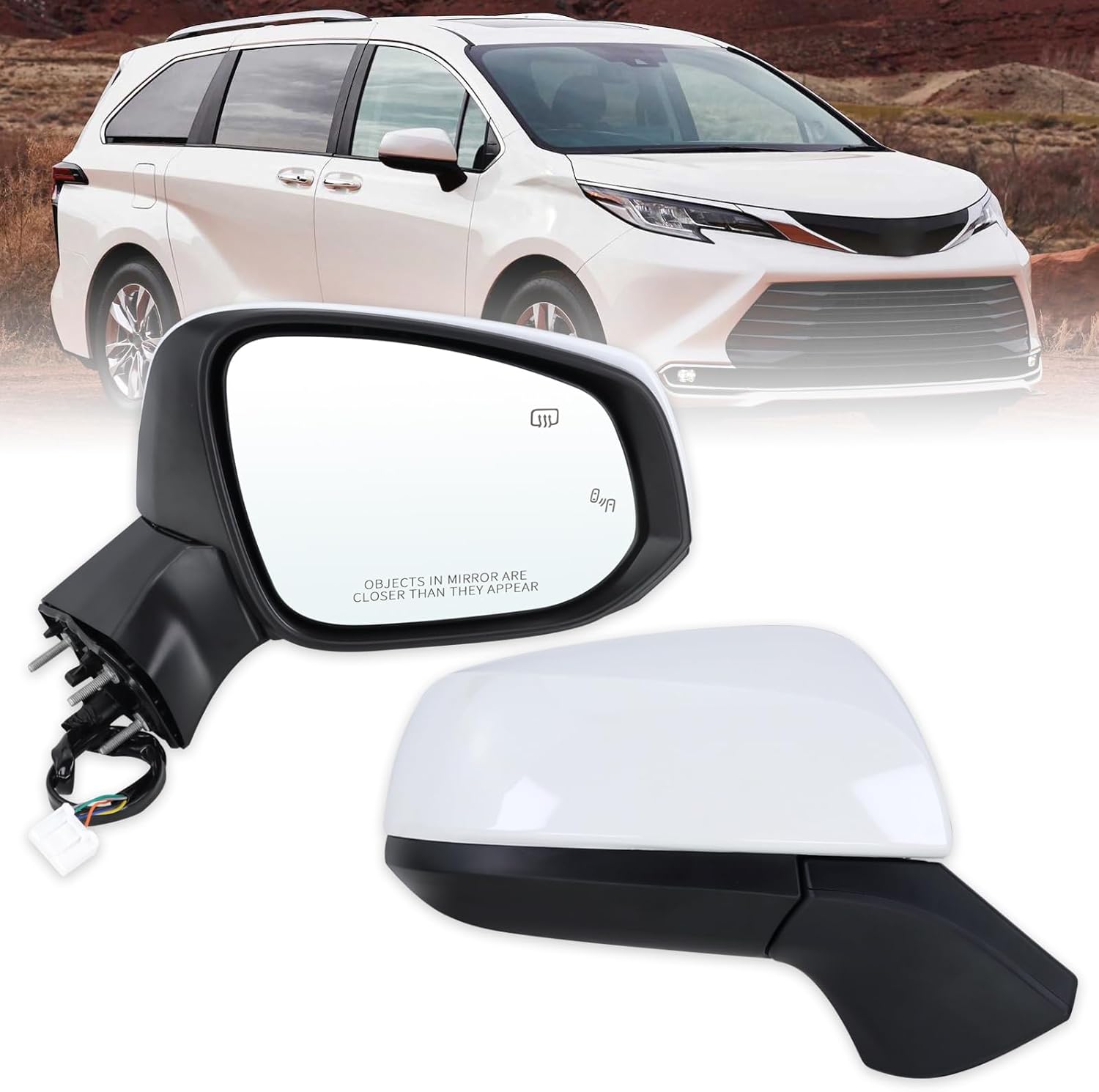 Right Passenger Side Door Mirror Compatible With 2021-2025 Toyota Sienna With Manual Folding Power Glass Heated Blind Spot White Replace#8791508040(6Pins) R White