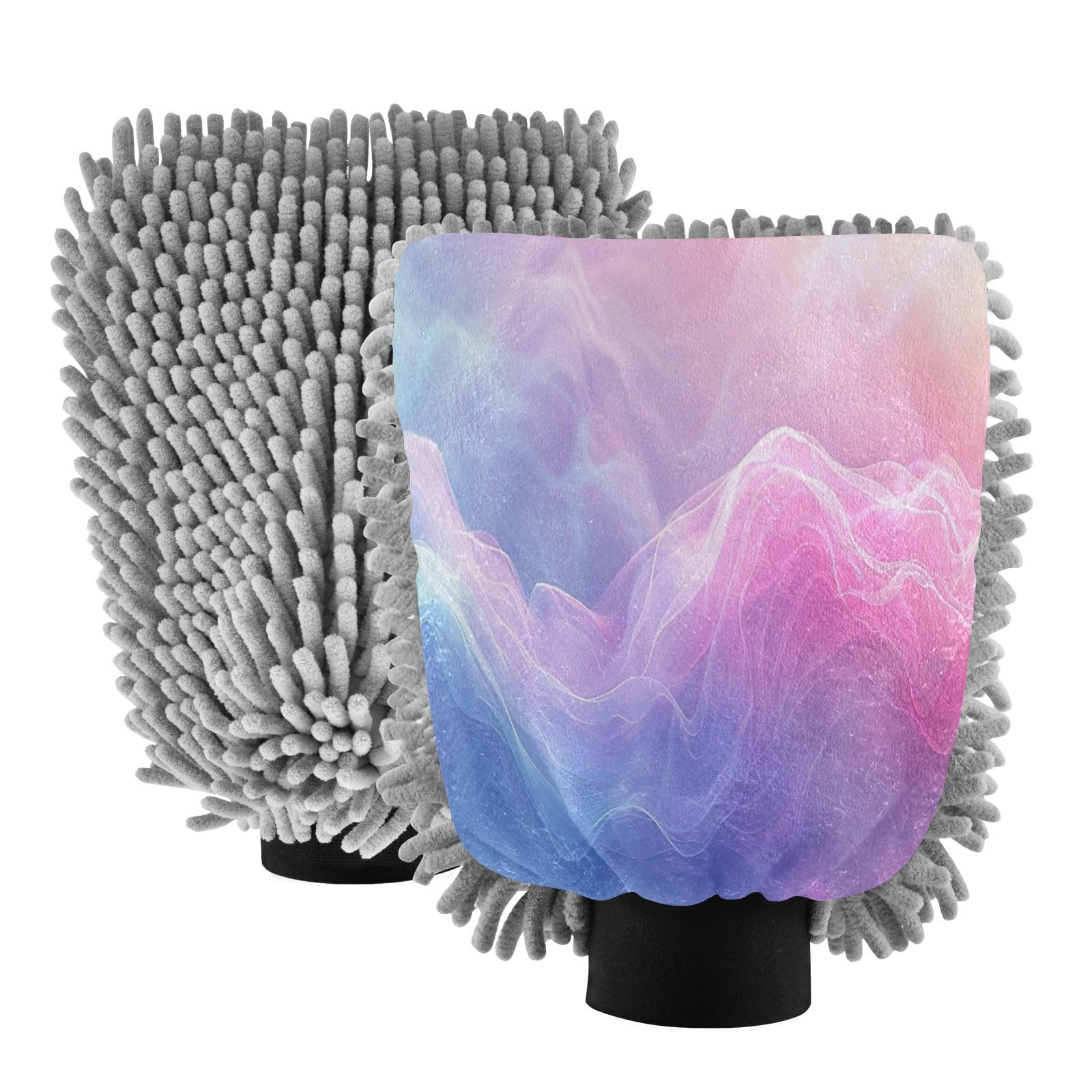 GakkiGii Light Gradient 2 Pack Microfiber Car Wash Mitts, Dual-Sided Chenille Gloves, Scratch-Free for Auto Detailing & Home Cleaning, L