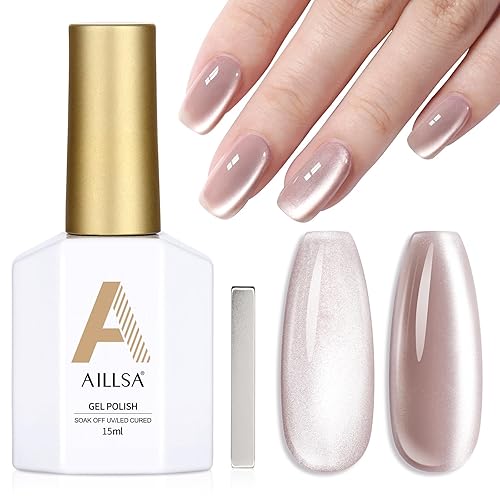 Miniatura 8 de AILLSA - Esmalte de uñas de gel Cat Eye color nude con glitter de cristal, esmalte de uñas de vidrio con destellos, brillo reflectante translúcido,