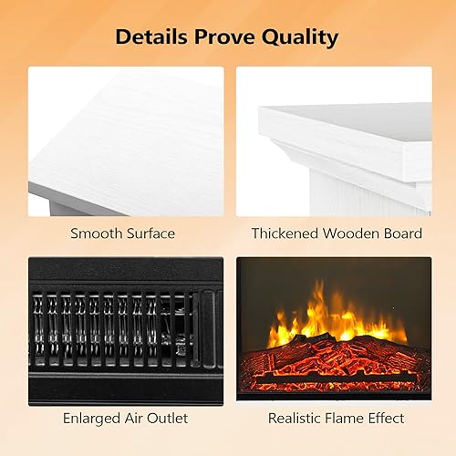 Miniatura 5 de Bonnlo Estufa eléctrica independiente de 32 pulgadas de ancho con llama realista, chimenea blanca, control remoto para habitación del hogar