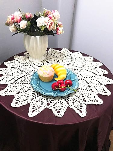 Miniatura 3 de Mantel de encaje hecho a mano de algodón hecho a mano, redondo, beige, 20 pulgadas, 2 unidades