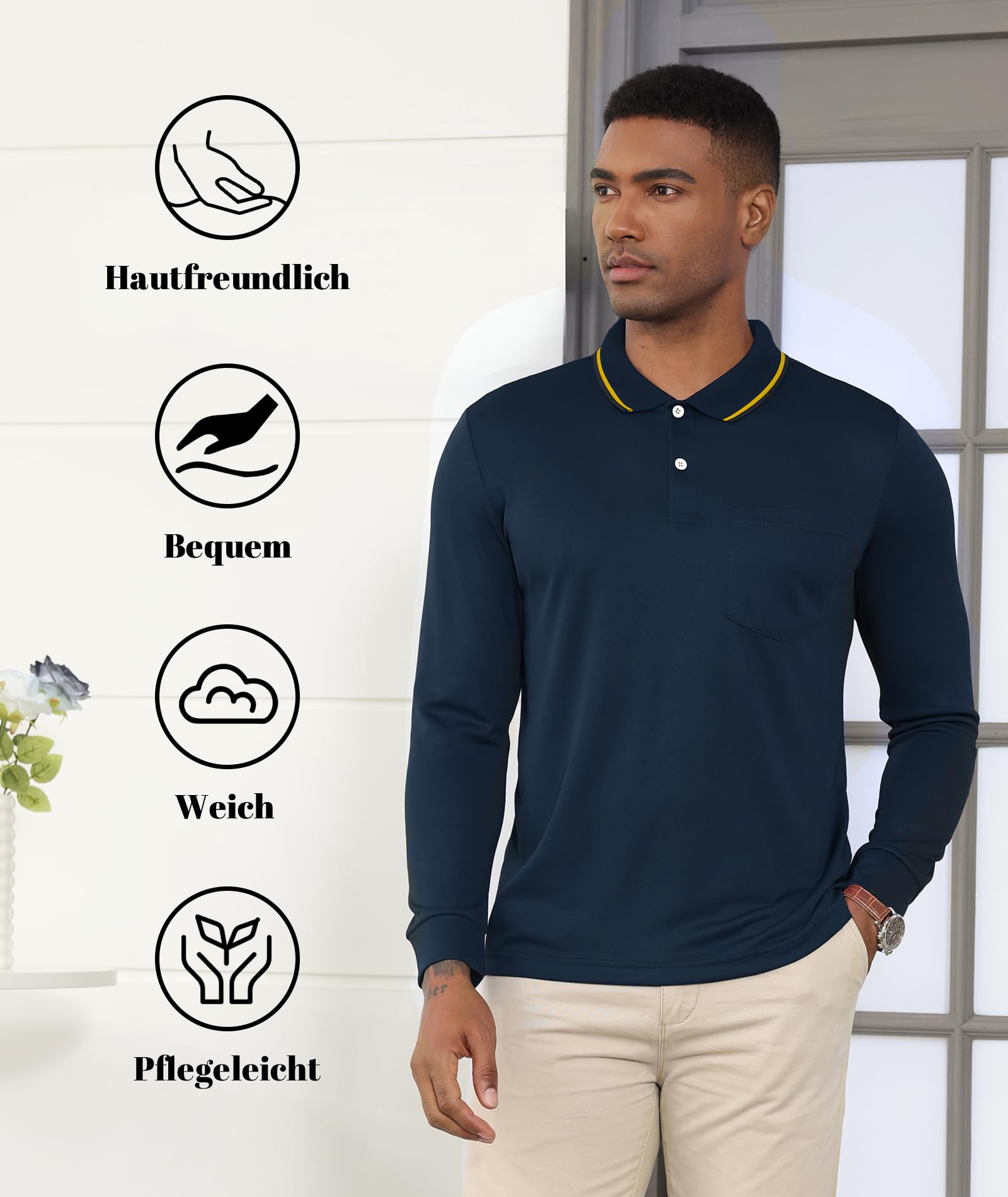 SwissWell Polo Homme Manches Longues Respirant et Léger Golf T-Shirt Sport Business Casual