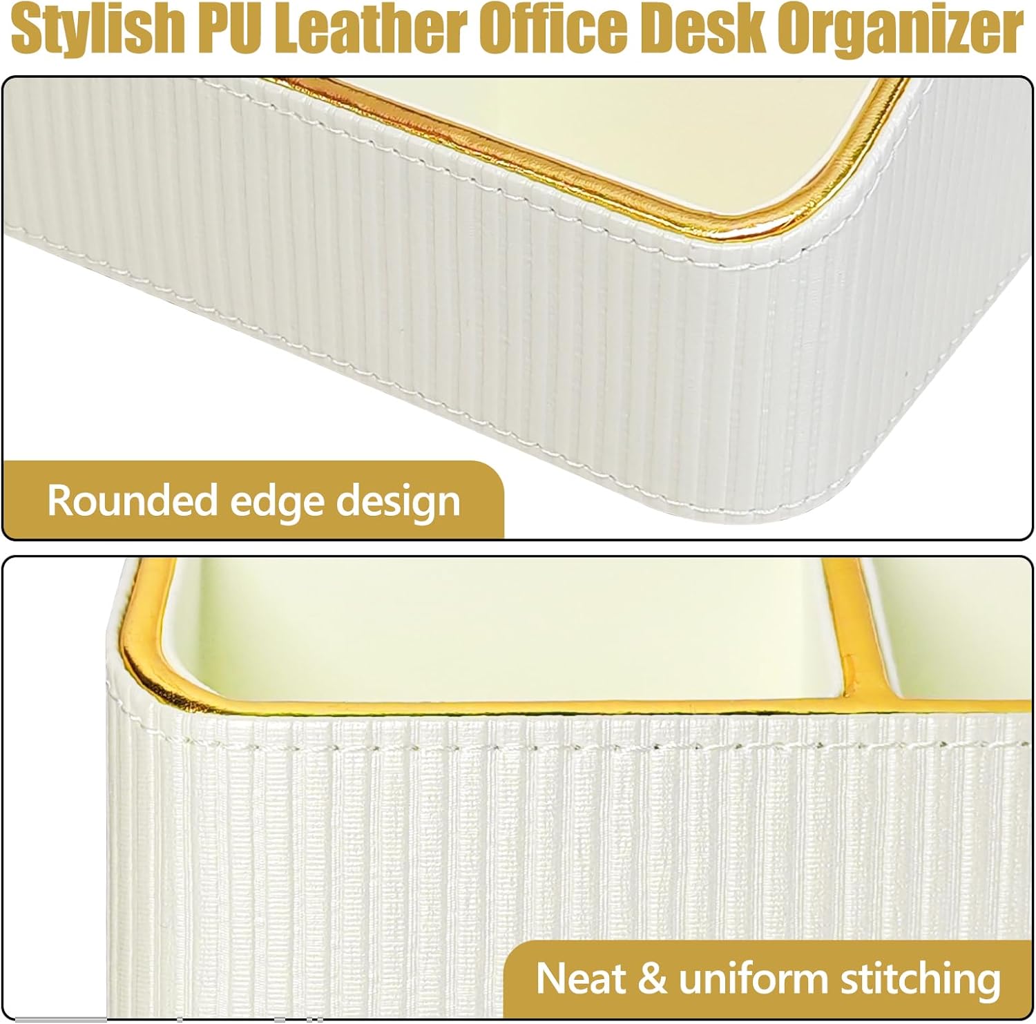 PU Leather Remote Control Holder with 4 Compartments, Small Desk Organizer Office Supply Bedside Caddy, All-in-One Small Bedside Remote Holder Nightstand Desktop Organizer
