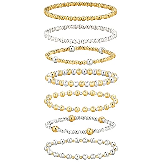 7-Piece Gold-Plated Beaded Bracelet Stack Set