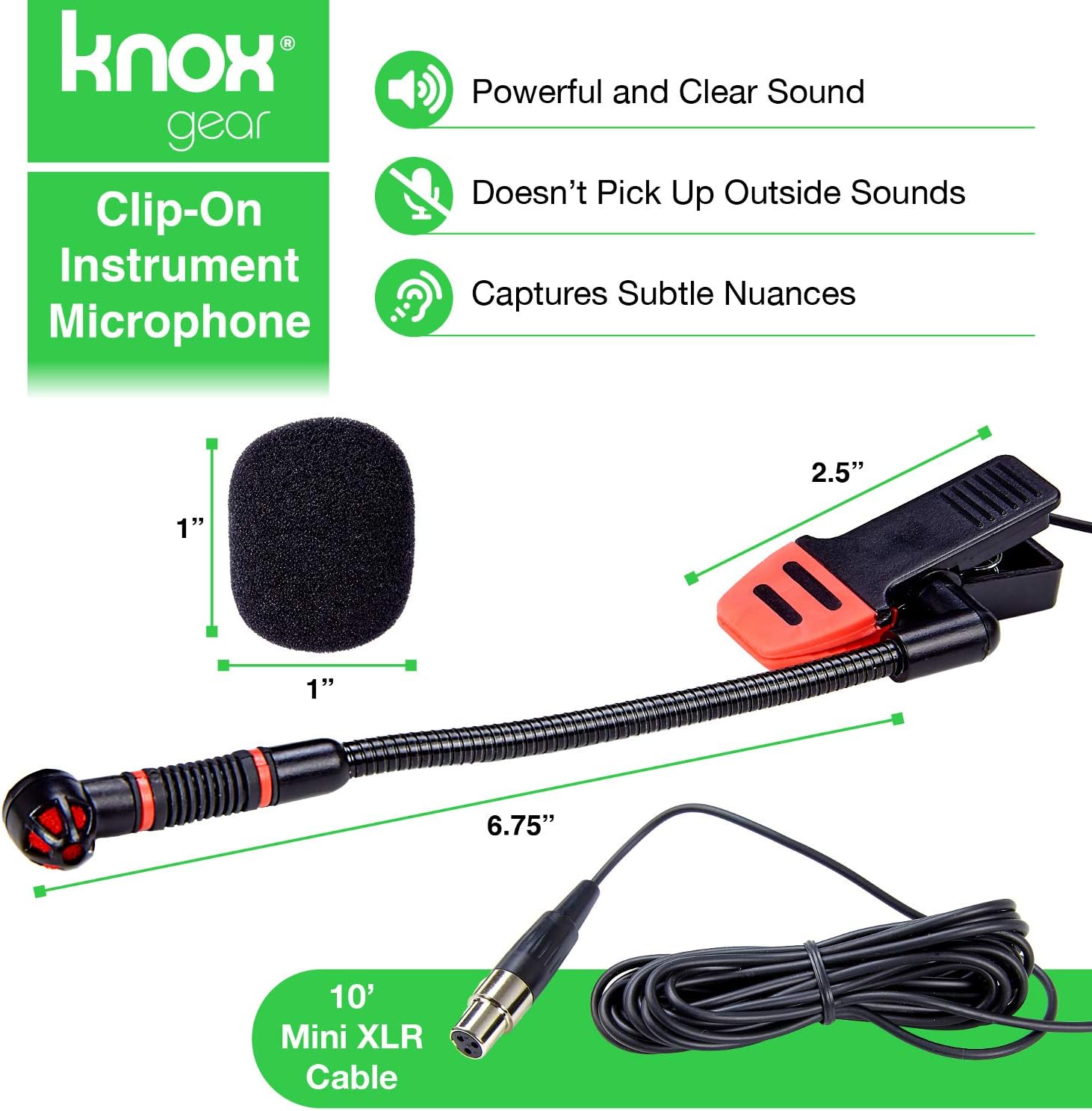 Knox Clip-On Gooseneck Instrument Microphone – Condenser Mic for Sax, Clarinet, Trumpet and Percussion – Rubberized Clip, Flexible Neck, (Requires Phantom Power not Included) : Musical Instruments