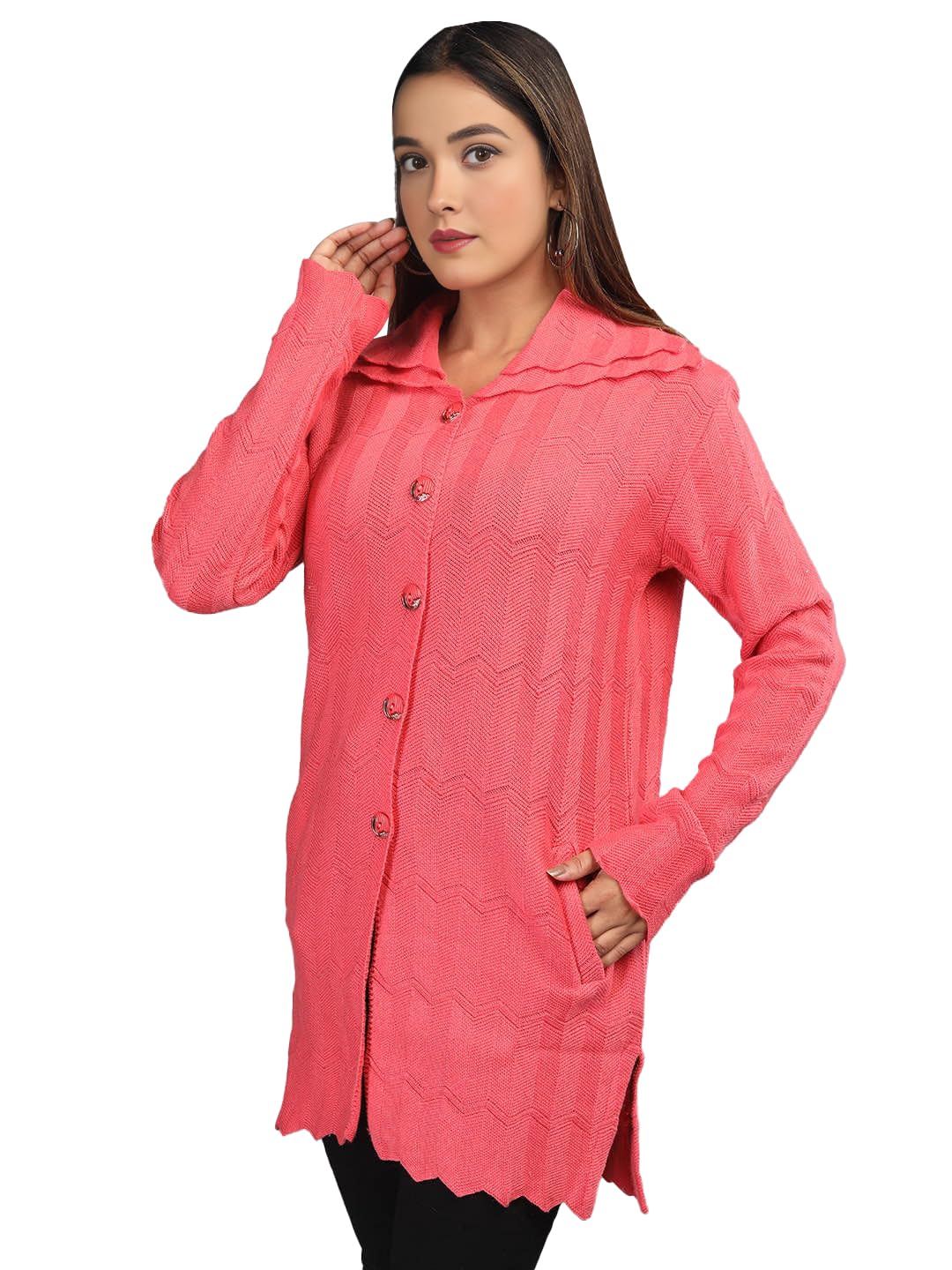 tysort Women's Winter Wear Button Woolen Cardigans (Band Collar)-picture-33