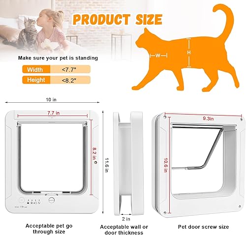 Miniatura 6 de Puerta inteligente para gatos para interior y exterior, puerta de gato con microchip para mascotas con 3 llaves de sensor de collar y 1 control