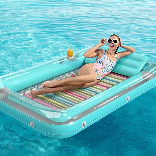 Miniatura 7 de Jasonwell - Flotador inflable para piscina, 4 en 1, almohadilla de bronceado para adultos, relajarse en la piscina, flotador lleno de juguetes de