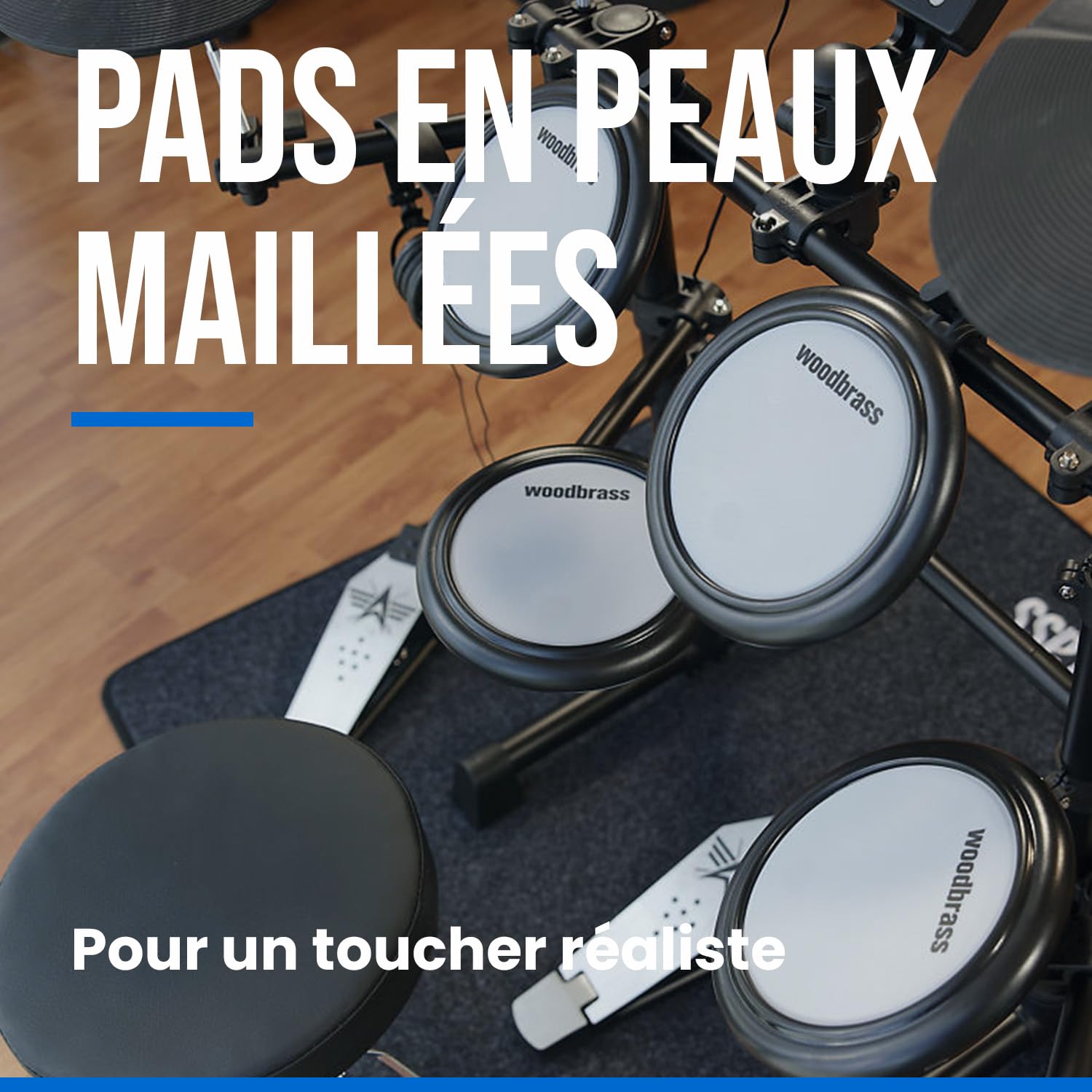Woodbrass DDX10-MESH Batterie électronique - Kit complet idéal pour débutant enfant & adulte, Prête à l'emploi, Accessoires inclus - Pads en peaux maillées réalistes, naturels, silencieux