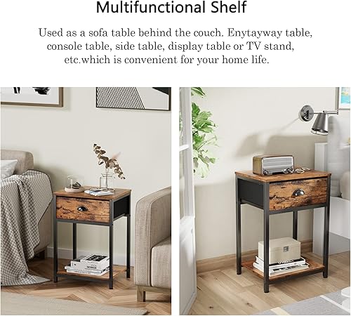 Miniatura 2 de Soporte de TV para TV de 65 a 70 pulgadas, juego de 2, mesa auxiliar industrial con cajón de tela para dormitorio, juegos de muebles de sala de estar