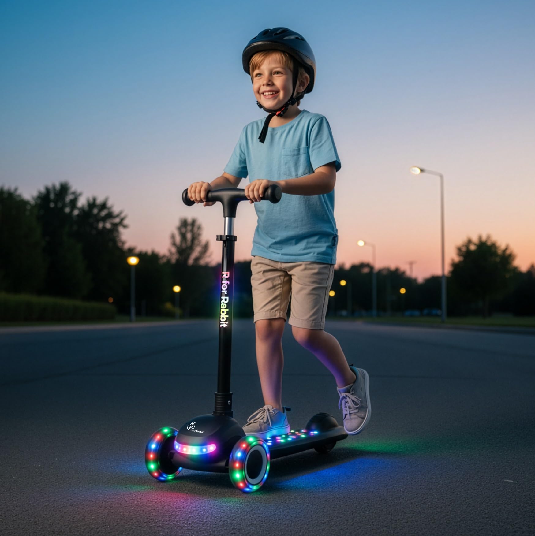 R for Rabbit Road Runner Jazz Scooter for Kids 3+ Years, Smart Fold 3 Wheel Skate | 4 Level Height Adjustable Handle with Led PU Wheels & Brake, Weight Capacity Upto 75 kg | BIS Certified (Pure Black)-image-14