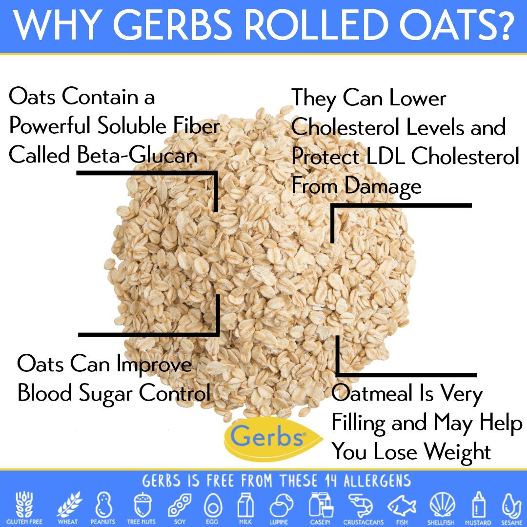 Gerbs Gluten-Free Traditional Rolled Oats 2 lbs. | Premium Grade, Resealable Bag | Hearty Texture, Ideal for Baking & Breakfast | Top 14 Allergen-Free