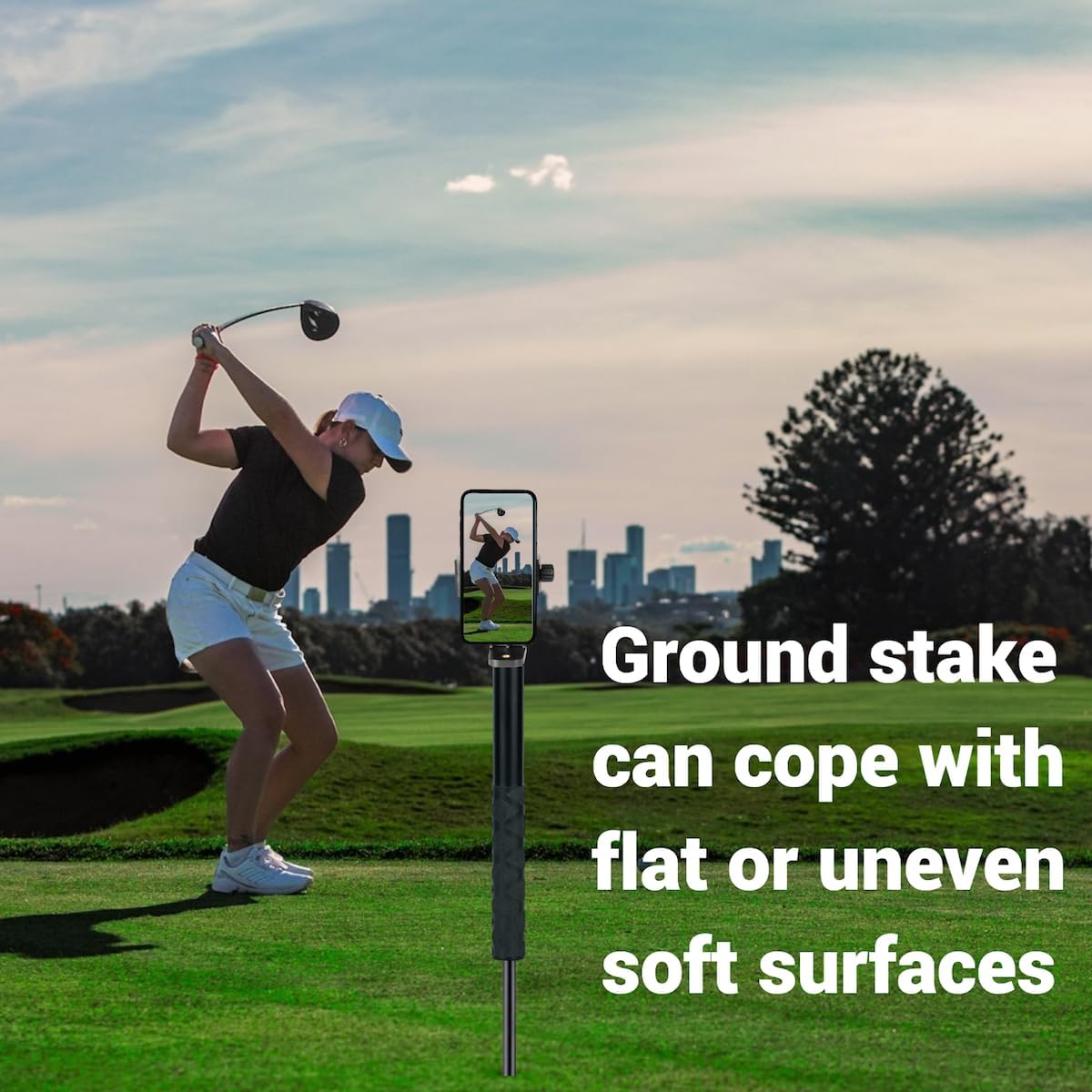 Golf Tripod and Monopod Selfie Stick with Ground Spike Stake, Phone Tripod Holder for Recording Golf Swing, 52" Adjustable Golf Selfie Stick for Swing Training Aid