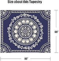 Vista 7 de Lifeel - Tapiz bohemio azul para colgar en la pared, tapiz hippie de mandala, medallón floral con diseño de corona estética blanca, manta decorativa