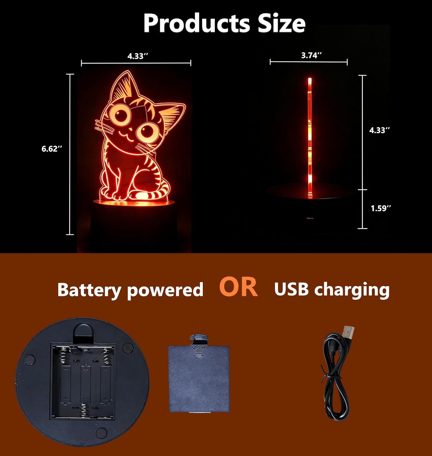 Cat Night Light Remote Control, Kitty Cute 3D Illusion RGB, Touch Bedside Lamp, Gifts for Kids Birthday, Bedroom Decor, Kids Room, Baby Nursery