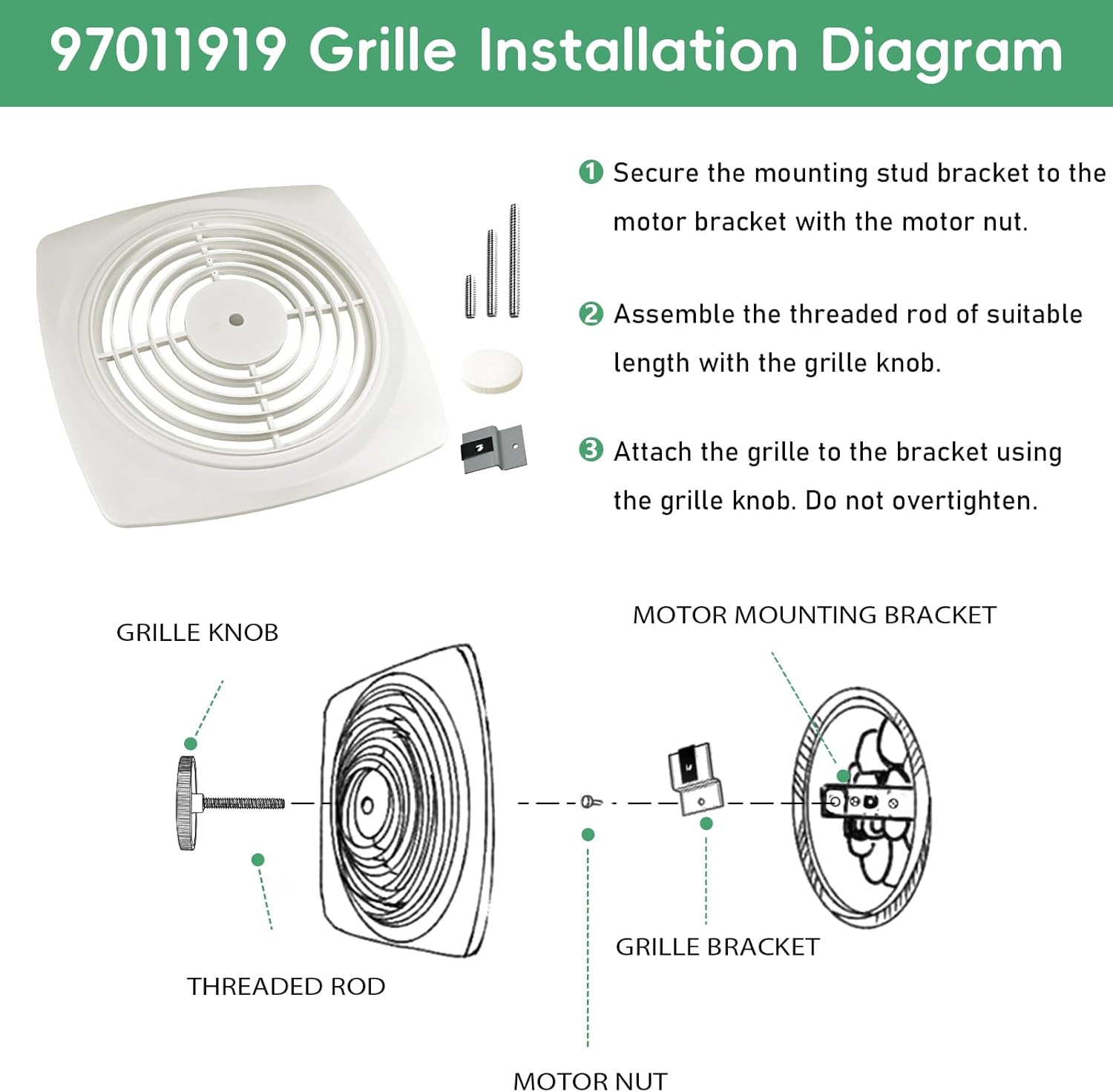 S97011919 Grille (11.5" × 11.5") Assembly Compatible with Broan Nutone Exhaust Fan – No-Cutout Design – Compatible with Broan Nutone 505, 503, 507, 509 Exhaust Fan, 97011919 Bathroom Fan Cover