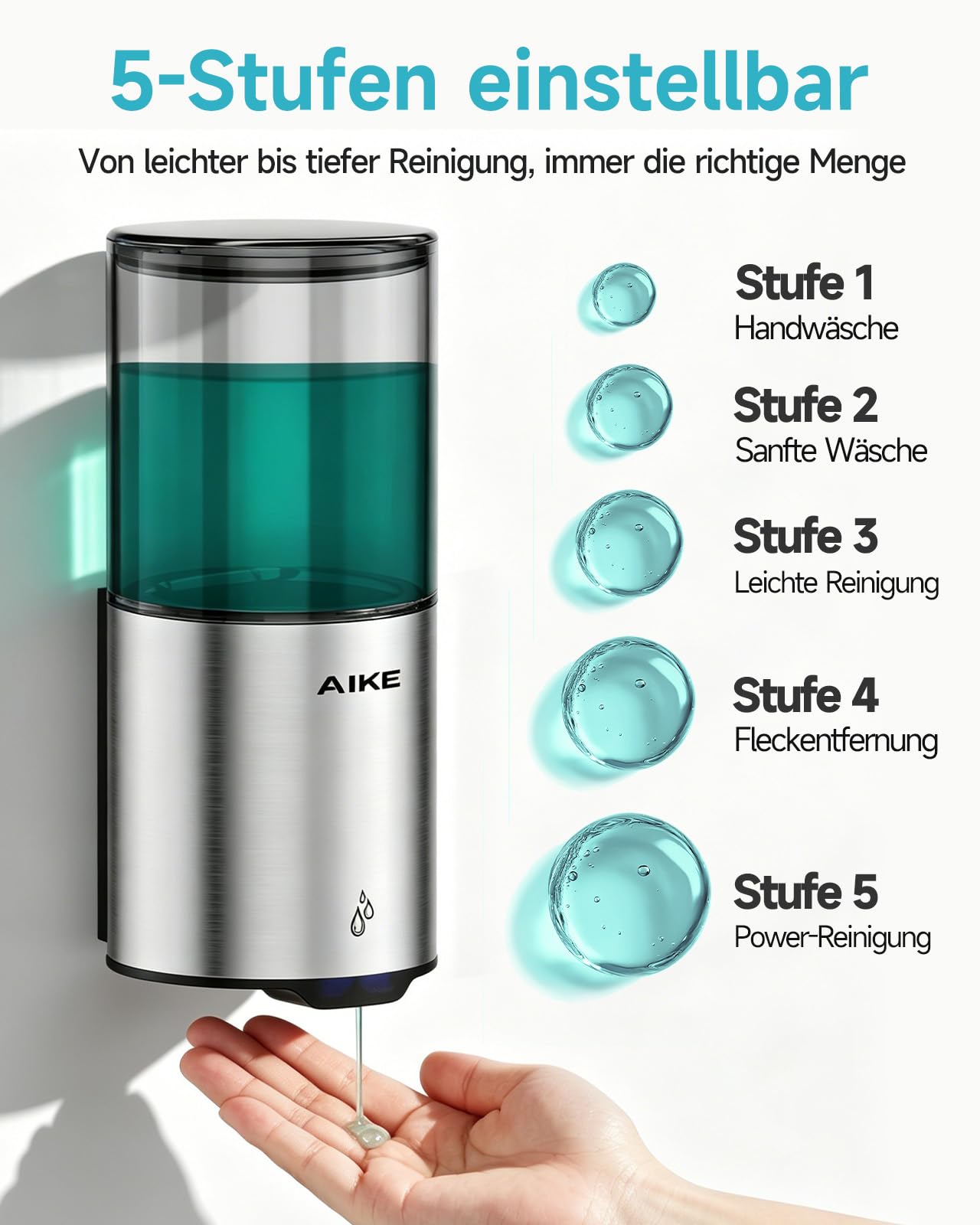 AIKE Automatischer Seifenspender für Flüssigseife, Wandmontage für Küche und Badezimmer, IPX7 Wasserdicht 400ml mit Edelstahl Gebürstetes