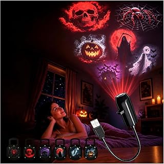Plug and Play HD Star Projector Halloween 6 Disk Set,2026 New Upgraded Projector,USB Powered with 360° Neck,HD Projection, Halloween Decorations Outdoor Indoor, 3D HalloweenProjector Lights，1PC