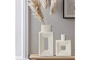 White Ceramic Vase Set,Square Vase Rustic Home Decor Minimalist Nordic Boho Style