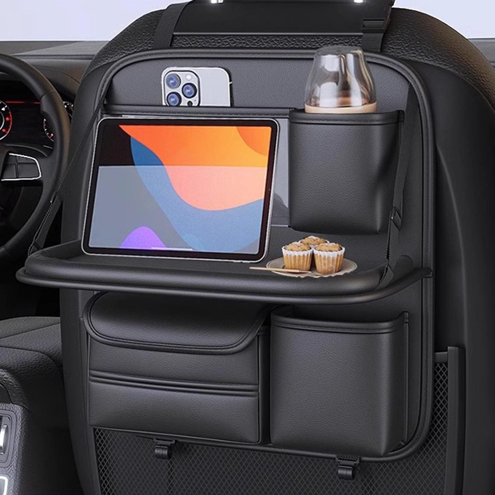 Auto Rücksitz-Organizer Für Mercedes AMG GT C190/X290 – PU Leder Mit Klappbarem Tisch, Wasserdicht | Schwarz