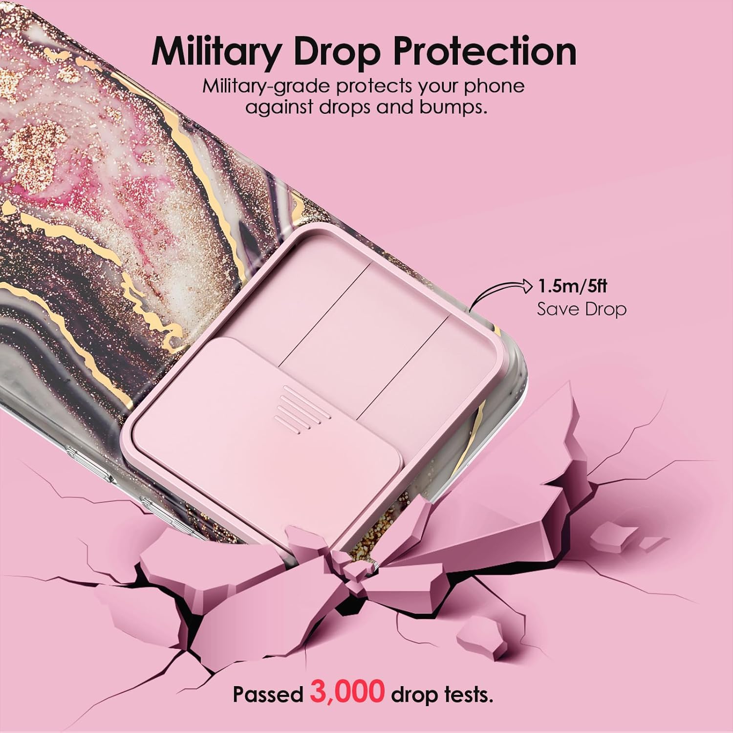 SHEDEER for Samsung Galaxy S25 Case with Slide Camera Cover + Screen Protector, Samsung S25 Case TPU Shockproof Slim Thin, Chic Glossy Fade-Resistant Pattern Phone Case Cover for Galaxy S25, Black